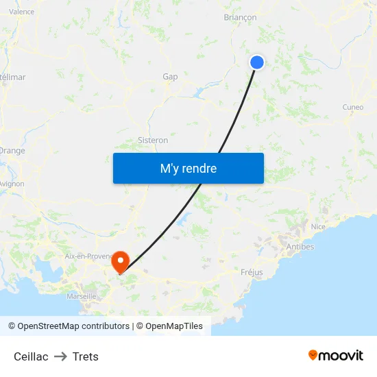 Ceillac to Trets map