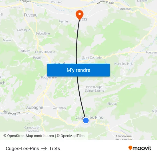 Cuges-Les-Pins to Trets map