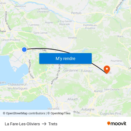 La Fare-Les-Oliviers to Trets map