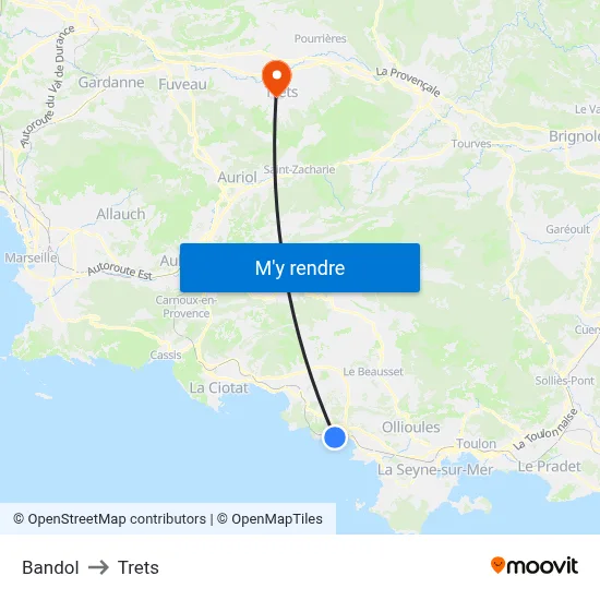 Bandol to Trets map