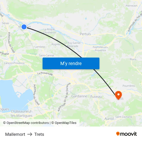 Mallemort to Trets map