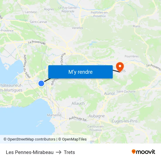 Les Pennes-Mirabeau to Trets map