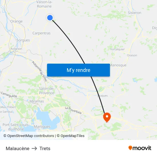 Malaucène to Trets map