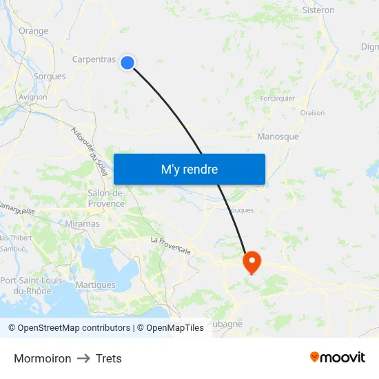 Mormoiron to Trets map