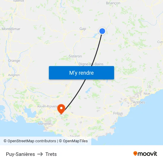 Puy-Sanières to Trets map