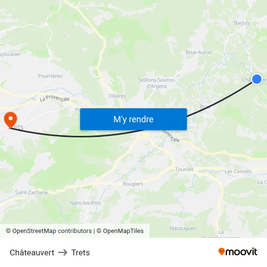 Châteauvert to Trets map