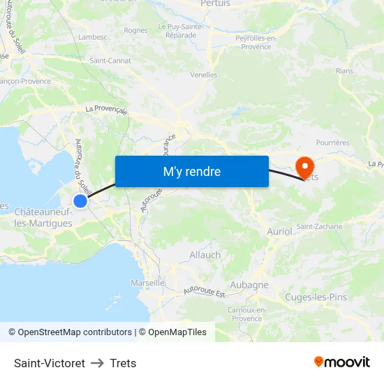 Saint-Victoret to Trets map