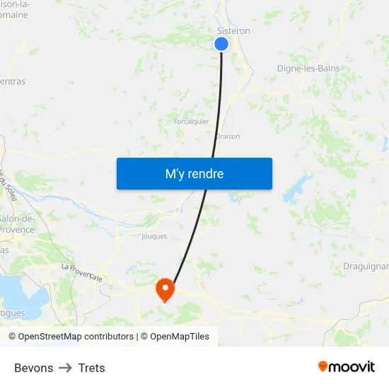 Bevons to Trets map
