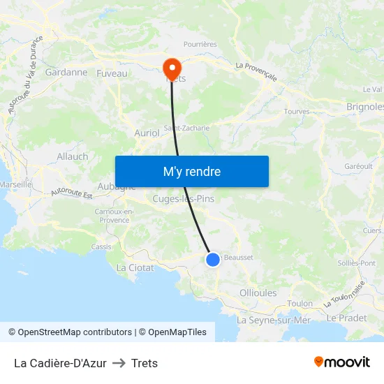 La Cadière-D'Azur to Trets map