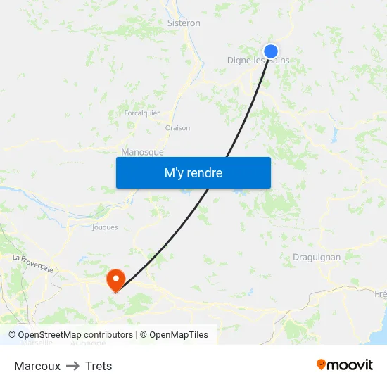 Marcoux to Trets map