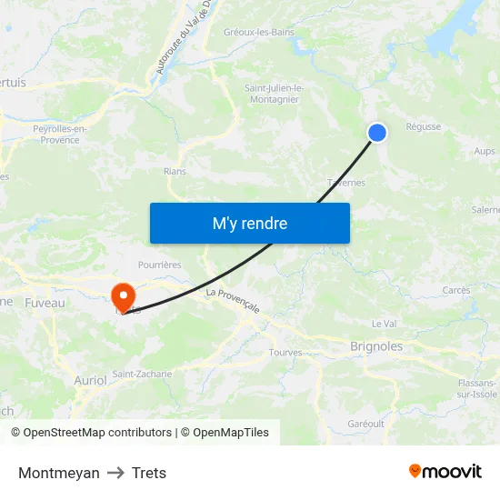 Montmeyan to Trets map