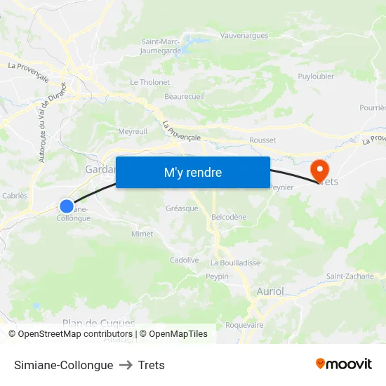 Simiane-Collongue to Trets map
