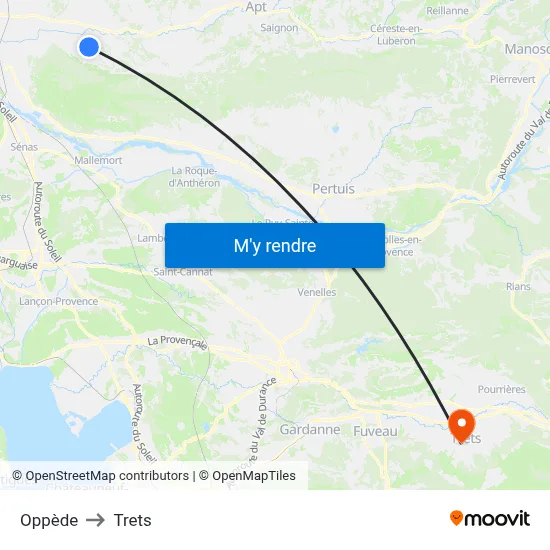 Oppède to Trets map