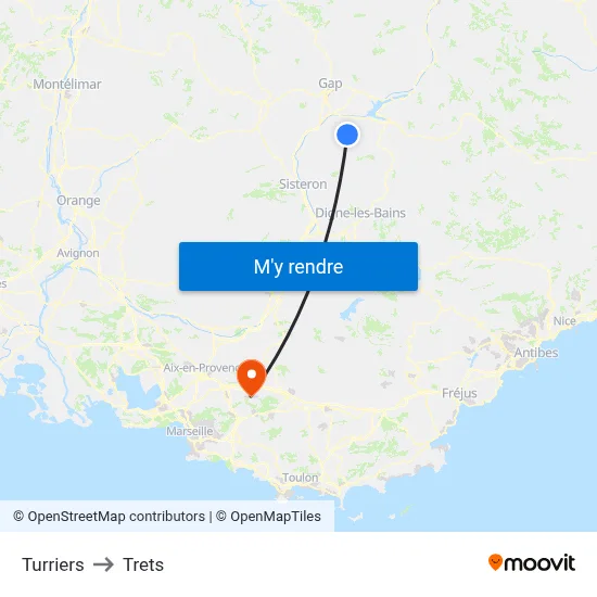 Turriers to Trets map