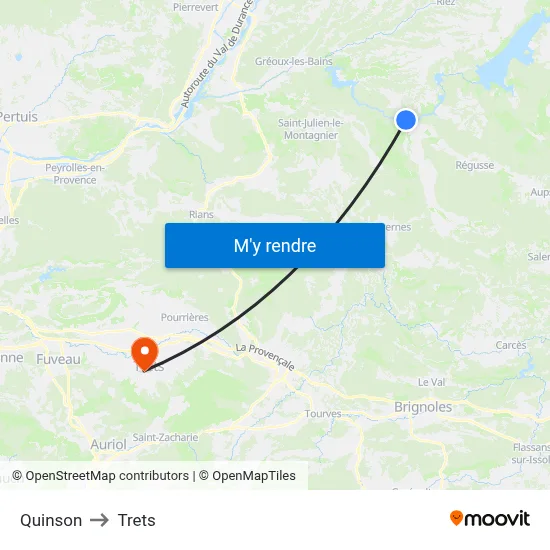 Quinson to Trets map