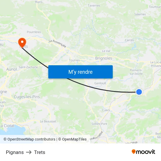 Pignans to Trets map