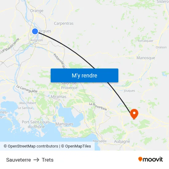 Sauveterre to Trets map