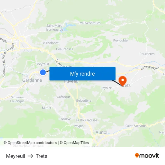 Meyreuil to Trets map