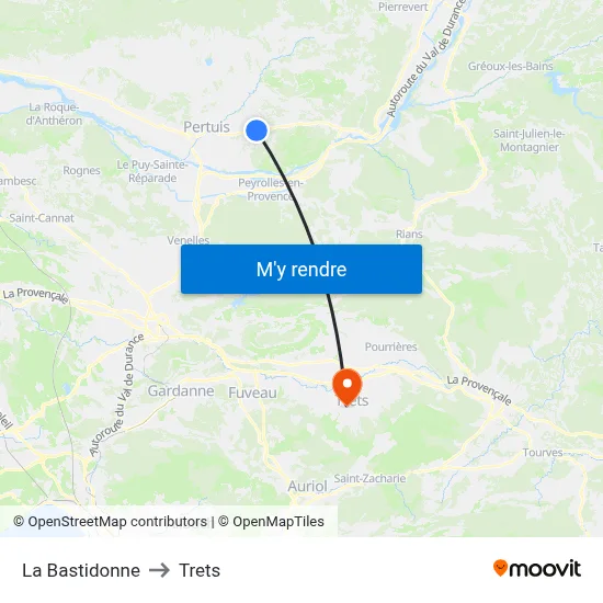 La Bastidonne to Trets map