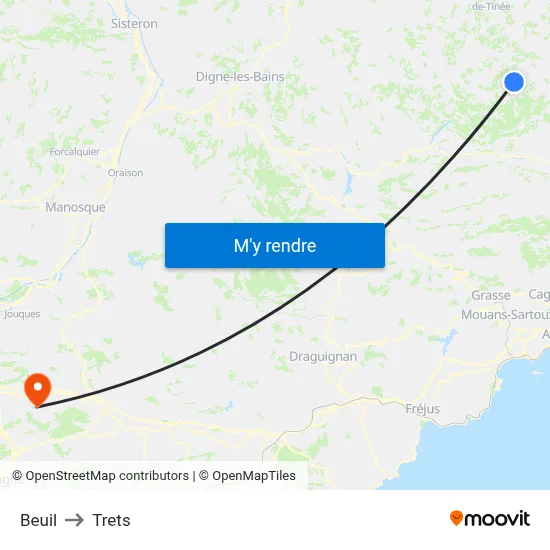 Beuil to Trets map
