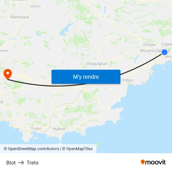 Biot to Trets map