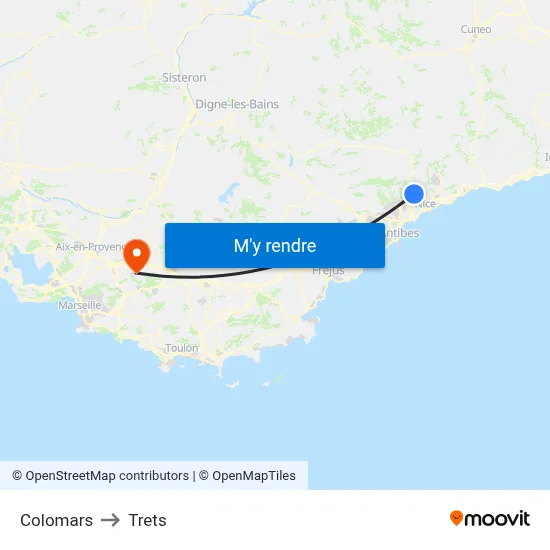 Colomars to Trets map