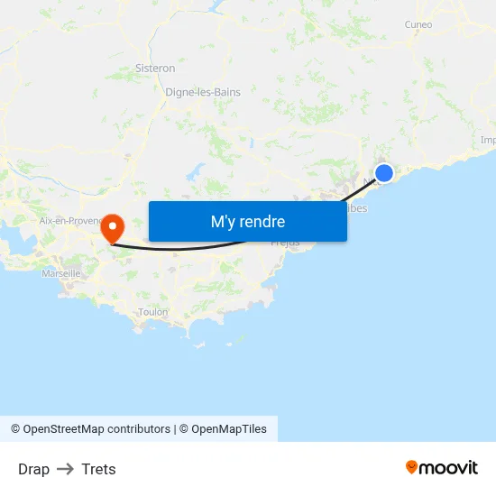 Drap to Trets map