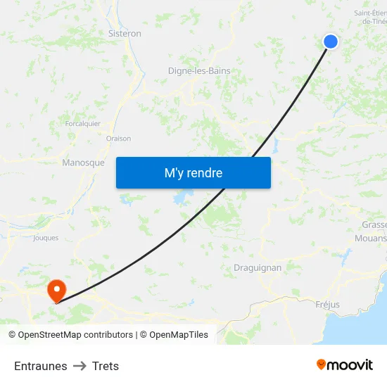 Entraunes to Trets map