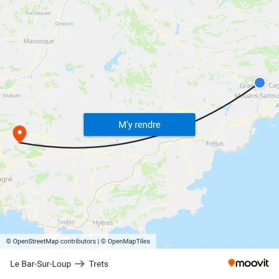 Le Bar-Sur-Loup to Trets map