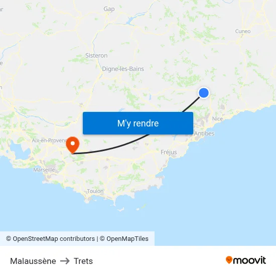 Malaussène to Trets map