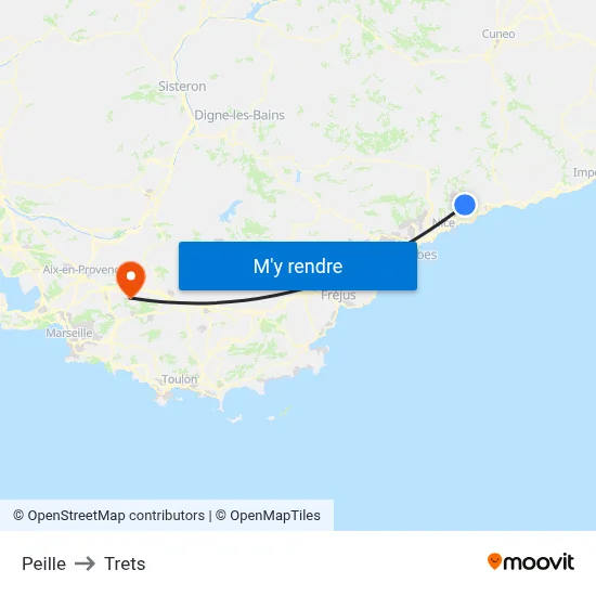 Peille to Trets map