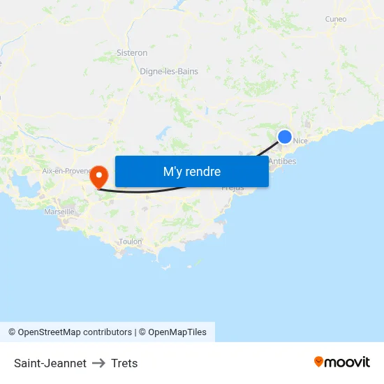 Saint-Jeannet to Trets map