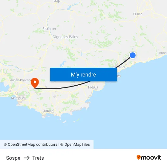 Sospel to Trets map