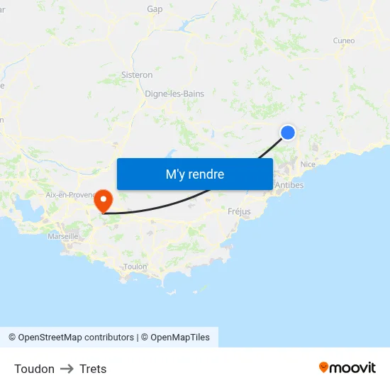 Toudon to Trets map