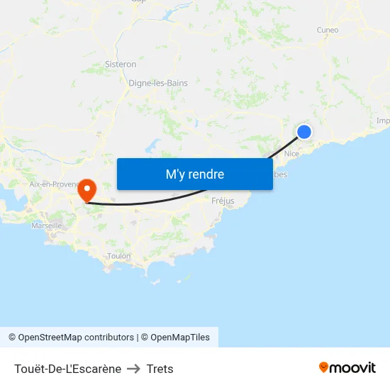 Touët-De-L'Escarène to Trets map