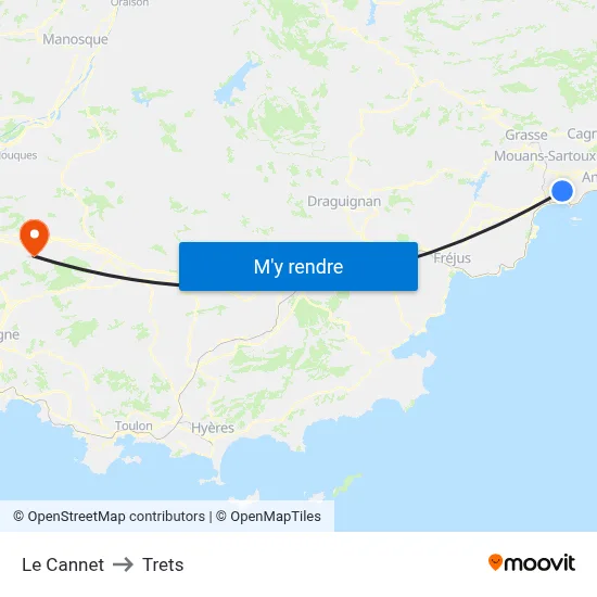 Le Cannet to Trets map