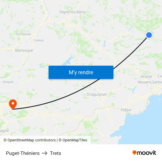 Puget-Théniers to Trets map