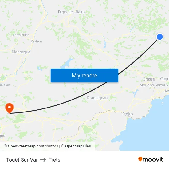 Touët-Sur-Var to Trets map