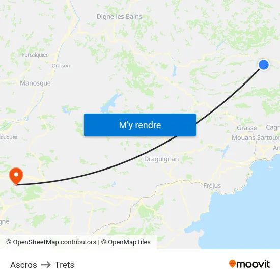 Ascros to Trets map