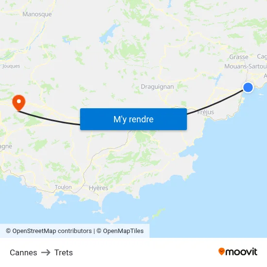 Cannes to Trets map