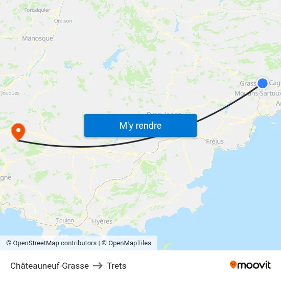 Châteauneuf-Grasse to Trets map