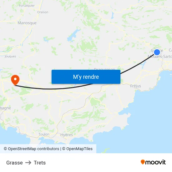 Grasse to Trets map