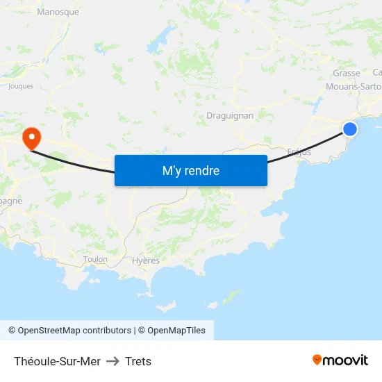 Théoule-Sur-Mer to Trets map