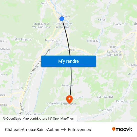 Château-Arnoux-Saint-Auban to Entrevennes map