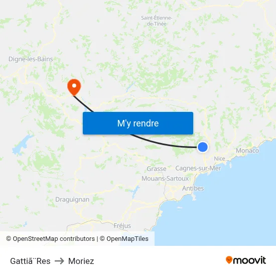Gattiã¨Res to Moriez map