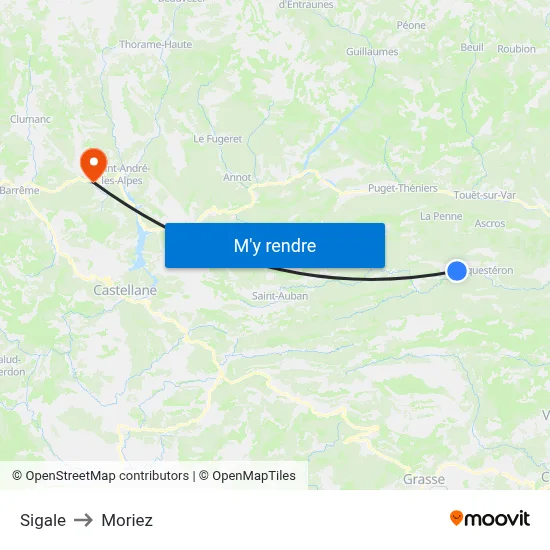 Sigale to Moriez map