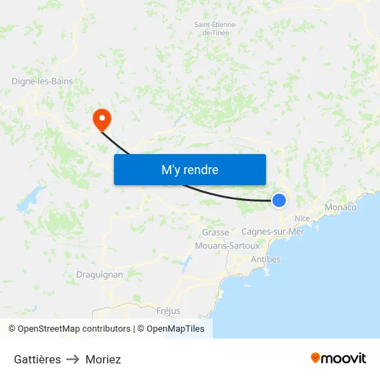 Gattières to Moriez map