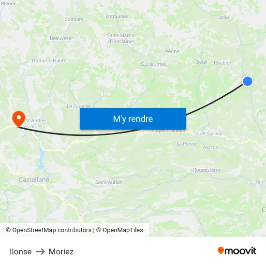 Ilonse to Moriez map