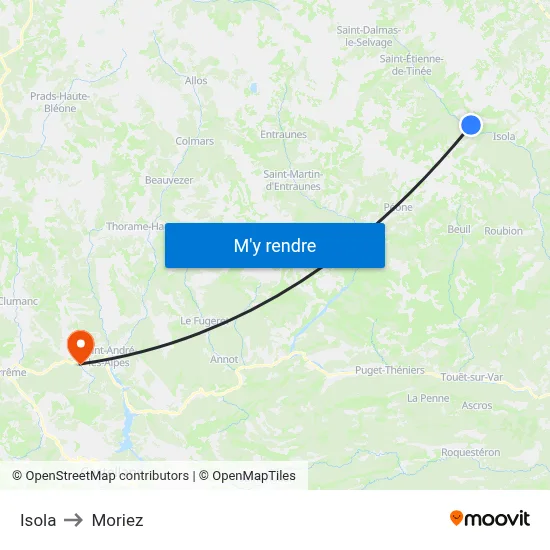 Isola to Moriez map