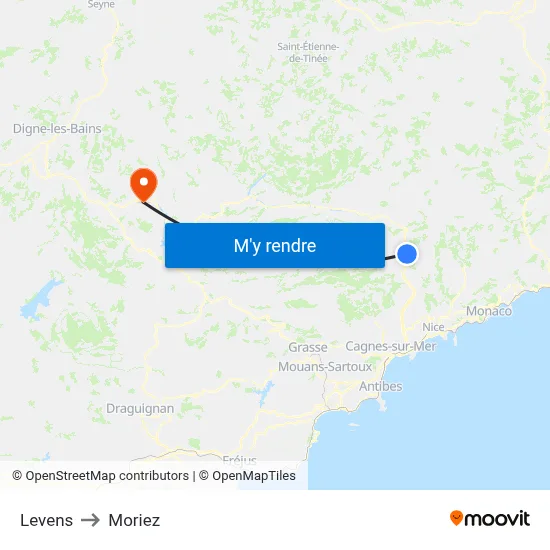 Levens to Moriez map